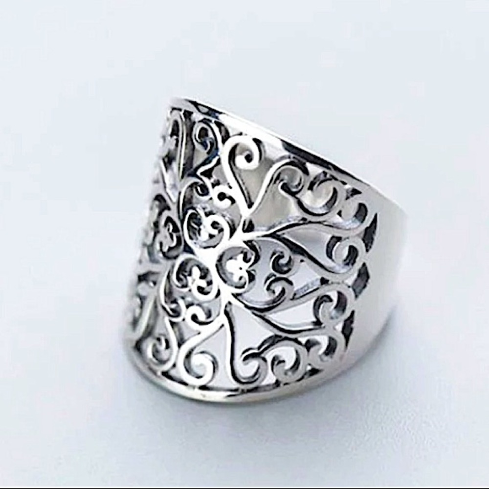 STERLING SILVER FLOWER HOLLOW VINTAGE RING - Picture 9 of 11